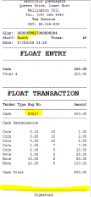 Float Entry Receipt